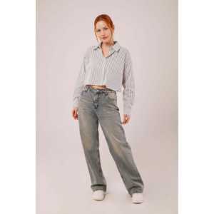 Chemises en mousseline de soie blanche pour femmes en gros, col asymétrique, style court, rayures, taille unique XL, pour le bureau, saison d'automne - Product Image 6