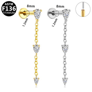 <b>Titanium</b> Earrings Water Drop <b>Chain</b> Zircon Prong Setting For Women Party Jewelry ASTM F136 <b>Titanium</b> Alloy - Product Image 5