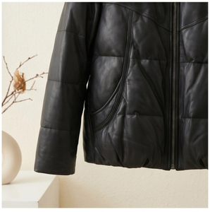 Veste en duvet pour <span class=keywords><strong>femme</strong></span> en véritable peau de mouton, <span class=keywords><strong>manteau</strong></span> court à capuche avec col en fourrure de renard pour l'<span class=keywords><strong>hiver</strong></span> - Product Image 5