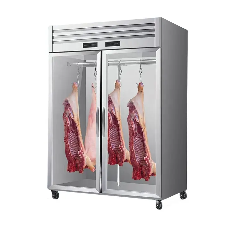 อุปกรณ์แขวนหมูเนื้อวัวแกะเนื้อแช่แข็งแสดงเนื้อซูเปอร์มาร์เก็ตขายส่งตู้แช่เย็นเชิงพาณิชย์ตู้เย็น