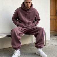 Setelan Olahraga Kasual Musim Dingin Fleece Tebal Polos Kustom untuk Pria, Setelan Hoodie dan Celana Panjang, Harga Kompetitif