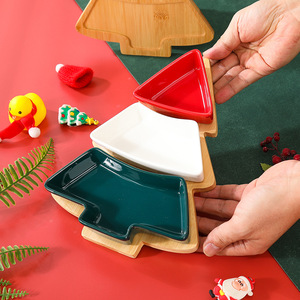 <span class=keywords><strong>Assiette</strong></span> de collation d'arbre de Noël en céramique nordique avec motif végétal plateau de salon créatif pour la maison caractéristique jetable pour les fêtes - Product Image 4