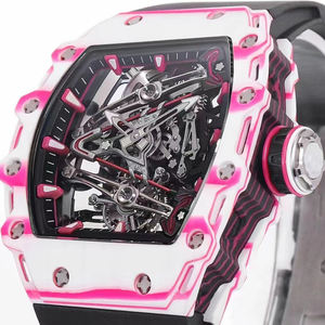 Nuevo Reloj Mecánico de Pulsera para Hombre Estilo RM 2026, Caja con Degradado Blanco y Rosa, Movimiento Visible, Correa Negra, Lujoso y Deportivo - Product Image 3