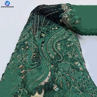Tissus en dentelle à sequins et perles africaines de couleur violette, broderie de haute qualité, écologiques, pour femmes