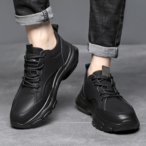 Zapatos Deportivos de Cuero Negro para Hombre con Forro de Felpa, Zapatillas Cálidas de Invierno Casuales con Cordones Delanteros, Color Sólido, Origen Wenzhou - Product Image 4