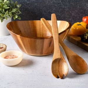 Acacia Wood Salad Bowl <b>Large</b> Solid Wood Handmade Kitchen Tableware For Home Use - Product Image 1