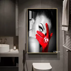 Decoração de parede para quartos femininos, decoração moderna de parede, poster sexy feminino, preto e branco, vermelho, para quarto