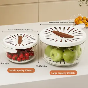 Bol à légumes et à <span class=keywords><strong>salade</strong></span> multifonctionnel à double couche <span class=keywords><strong>Panier</strong></span> de lavage en plastique avec poignées et couvercle pliables - Product Image 2