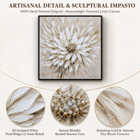 Peintures murales abstraites modernes de grande taille à fleurs blanches avec texture dorée pour la décoration du salon - Vente flash