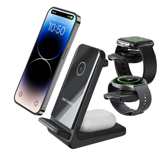 Latest Design Fast Wireless Charging Cargador Inalambrico 3 En 1 for iPhone Stand Multifunction 10W Output Power 5V/2A Input