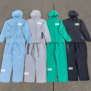 Nouvel ensemble de jogging deux pièces pour <span class=keywords><strong>homme</strong></span>, veste à capuche zippée en jersey polaire technique avec logo personnalisé et imprimé délavé, <span class=keywords><strong>sportswear</strong></span> décontracté - Product Image 2