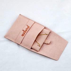 Custom <b>Embossed</b> logo Envelope Folding Velvet Suede Microfiber Jewelry Packaging Bags Pouch with Button Inserts <b>Cards</b> for Jewelry - Product Image 3
