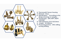 Tabung Sekrup Kuningan Kustom CNC Machined Thermowell dengan Desain Pengeboran dan Bertingkat untuk Instrumen Temperatur OEM