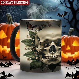 Matte Frosted <b>Ceramic</b> Mug 11oz Heat Activated Home <b>Cup</b> With Skull Floral Design - Product Image 6