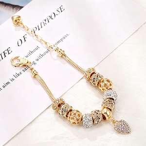 Bracciale da donna regolabile con catena a serpente, in lega placcata bronzo antico, con ciondolo a perla geometrica classica e cava, idea regalo - Product Image 3