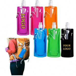 Custom Logo Lightweight Collapsible Water Pouch Reusable Drinking Bag with Carabiner for Walk Run Events - Product Image 1