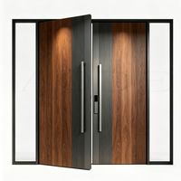Porte pivotante en bois et aluminium avec placage en noyer personnalisé, porte d'entrée extérieure antivol pour villa, appartement, hôtel