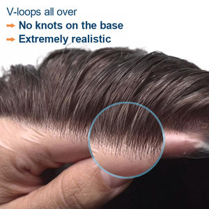 Parrucchino HS25V 100% Capelli Umani Remy per Uomo, Attaccatura Naturale <span class=keywords><strong>Invisibile</strong></span>, Base Ultra-Sottile 0,03mm, Capelli Indiani di Alta Qualità - Product Image 4