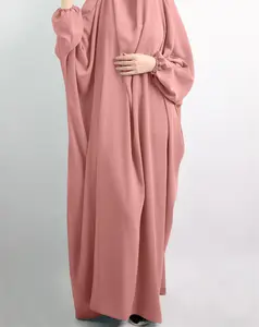 Chiffon kustom Dubai warna Solid sederhana pakaian Islami gaun Abaya Muslim untuk wanita
