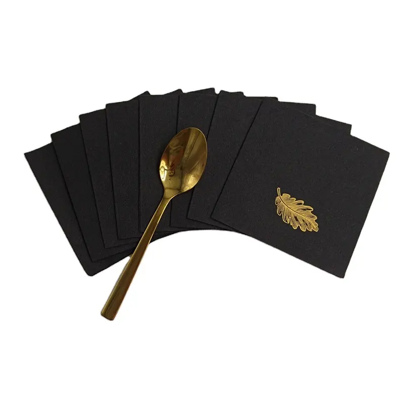 Multifunctional 1 Ply Wood Pulp Linen Black Cocktail Napkin Paper 1-3 Color Logo Printed Color