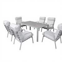 Ensemble de table à manger d'extérieur en acier moderne 7 pièces, mobilier d'extérieur, hôtel, restaurant, ensemble de jardin élégant