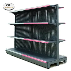 Double sided peg board store shelving, metal gondola display shelf for supermarket