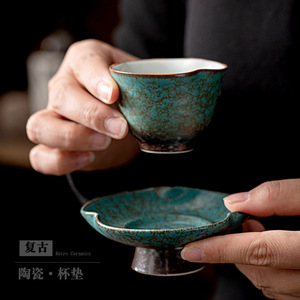 Posavasos retro de cerámica con esmalte azul, base para taza de té, accesorio para ceremonia de té Kung Fu, forma redonda, origen Dehua - Product Image 1