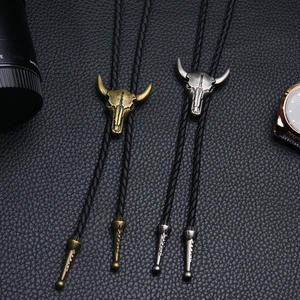 Vintage Style Handmade Bolo Tie for <strong>Men</strong> - Western Cowboy Alloy+ Black <strong>Leather</strong> Necktie Bull Head <strong>Necklace</strong> - Product Image 4