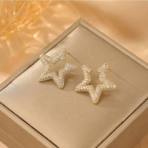 925 Silver Gold Plated <b>Stud</b> Pentagram <b>Earrings</b> with Zircon Inlay Trendy High-End <b>Fashionable</b> Versatile Luxury Gift for Women - Product Image 1