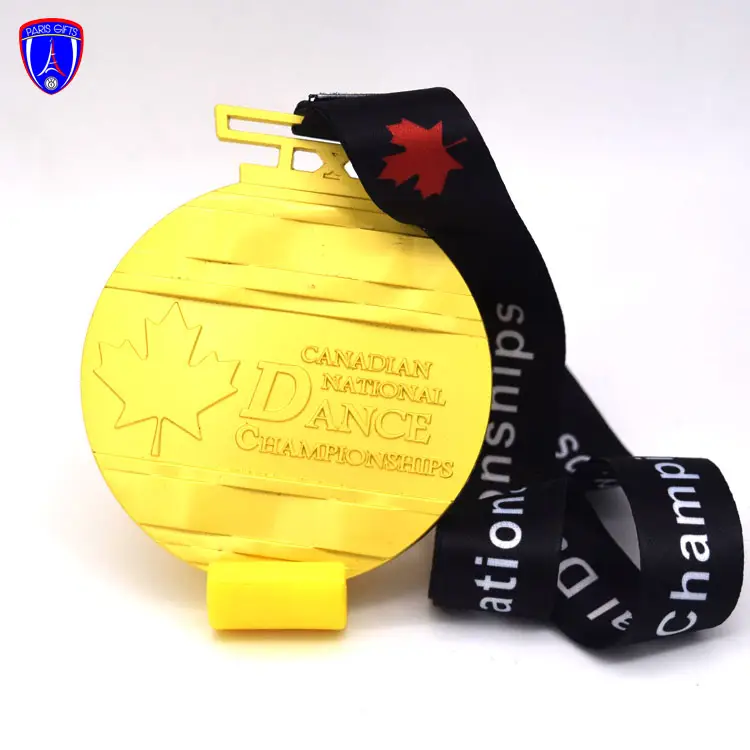 Medali Medali Tari Emas 3d Logam Besar Kanada Logo Kustom Medali Olahraga Ukiran 3d dengan Pita