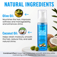 Mousse coiffante enroulante pour cheveux, coupe pixie, marque privée, non rigide, ajoute de la brillance, à l'huile d'olive