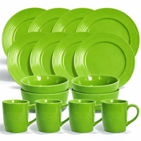 Service de table GuangDa de luxe, style européen moderne classique, vert citron côtelé, en grès texturé, 16 pièces : assiettes, bols, tasses
