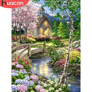 Huacan pintura a óleo, números, árvore, cenário, desenho em tela, artesanal, pintura, primavera, flores, faça você mesmo, presente de decoração de casa