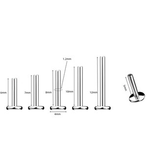 Piercing à broche en titane G23 16G F136 avec filetage interne pour lèvre, labret et cartilage - Product Image 2