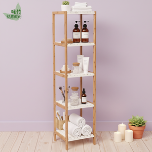 Large 5 Tier Bamboo <strong>Storage</strong> Shelf <strong>Tall</strong> White Organizer Rack With Adjustable Shelves for <strong>Storage</strong> in Bathroom Laundry or Pantry - Product Image 2
