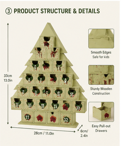 Boîte de calendrier de l'avent personnalisée avec impression personnalisée, emballage de compte à rebours de Noël vert à 24 tiroirs avec compartiments numérotés - Product Image 6