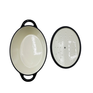 Rôtissoire ovale en fonte émaillée de qualité commerciale, noir brillant, avec couvercle auto-arrosoir pour rôtir - Product Image 3