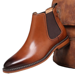 รองเท้าบูทคาวบอยทรงเหลี่ยมสำหรับผู้ชาย พื้นยางนุ่มกันลื่น สไตล์ลำลองย้อนยุค - Product Image 1