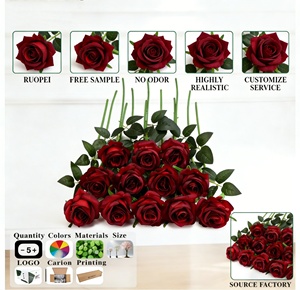 Roses artificielles en gros, fleurs en soie, roses rouges, roses simples pour la décoration de la maison, les mariages et les fêtes - Product Image 1