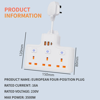 Multiprise standard britannique avec interrupteurs indépendants, protection contre les surtensions et ports USB