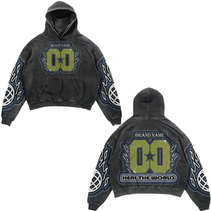 Tùy chỉnh axit rửa Đá rửa Chất lượng cao cổ điển Y2K thời trang dạo phố ĐÍNH THÊU đau khổ Crop Top Hoodie - Product Image 4