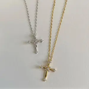 Винтажное ожерелье с крестом, изящное микро-вымощенное циркониевая Подвеска из серебра 925 пробы, массивное ожерелье с крестом