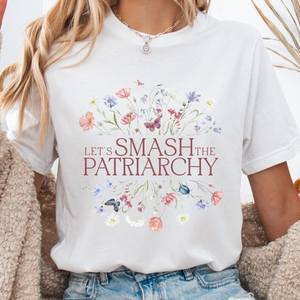 T-shirt femminista da donna, casual, girocollo, manica corta, 100% cotone, stampa floreale, top con stampa di uguaglianza, per tutte le stagioni, vestibilità regolare - Product Image 3