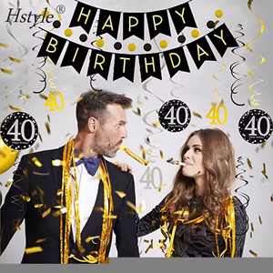 Hstyle 40e <span class=keywords><strong>anniversaire</strong></span> décorations Kit pour hommes femmes <span class=keywords><strong>40</strong></span> <span class=keywords><strong>ans</strong></span> fête noir or joyeux <span class=keywords><strong>anniversaire</strong></span> bannière suspendus tourbillons ballons - Product Image 6