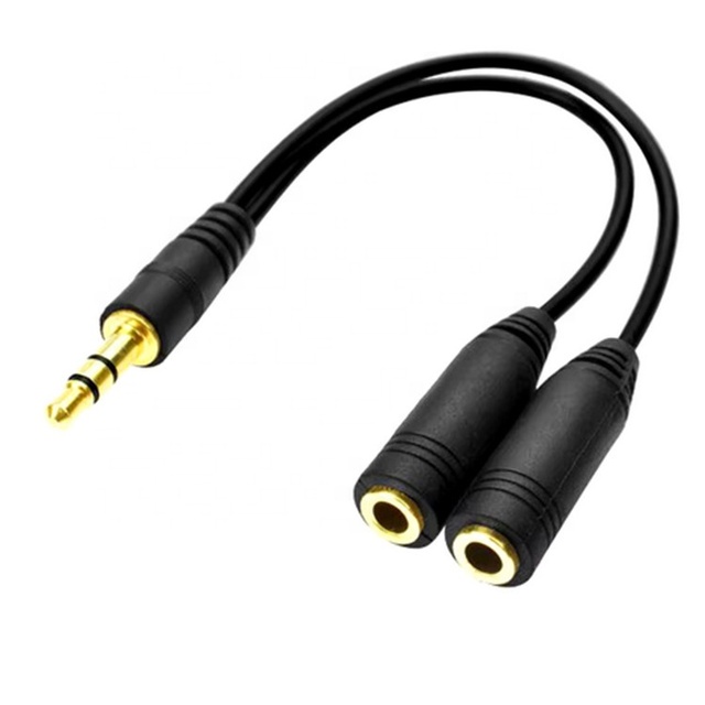 3.5mm 1 in 2 Double Audio Lines Earphone Headphone Headset Connecting Pad Phone Mobile MP3 MP4 Black White Earphone Splitter