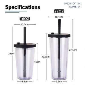 Gobelets en plastique double paroi promotionnels transfrontaliers avec couvercle et paille, bouteille d'eau transparente en plastique 16OZ, gobelet à boisson avec logo - Product Image 4