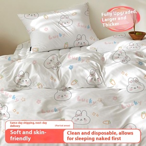 Giường ngủ đơn 3 mảnh du lịch đặt bộ đồ giường khách sạn dùng một lần Quilt Cover giường ngủ Trần truồng giường hoạt hình đơn giản - Product Image 6
