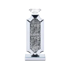 Custom Handmade Table Center Piece Candelabra Elegant Crush Diamond Silver Tall Mirror Glass Crystal Pillar Candle Holder