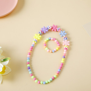 Childrens Necklace And <b>Bracelet</b> <b>Set</b> Colorful Acrylic Flower Jewelry For Girls Gift - Product Image 1