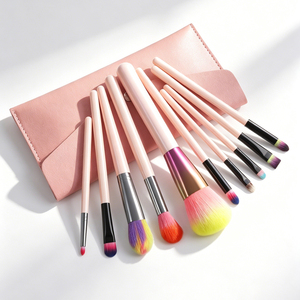 Juego de 10 Brochas de Maquillaje con Mango Rosa, Cerdas Coloridas en Degradado, Brochas Cosméticas Sintéticas Suaves con Bolsa de Maquillaje Portátil - Product Image 2